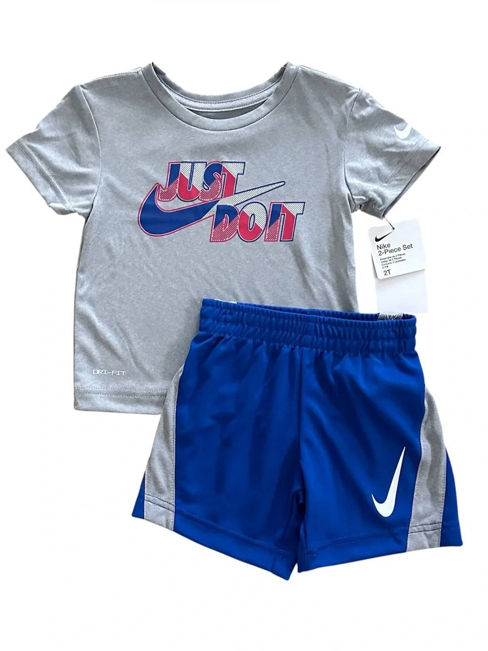 Nike Grey Tee & Royal Blue Shorts Toddler Athletic Set Size 2T